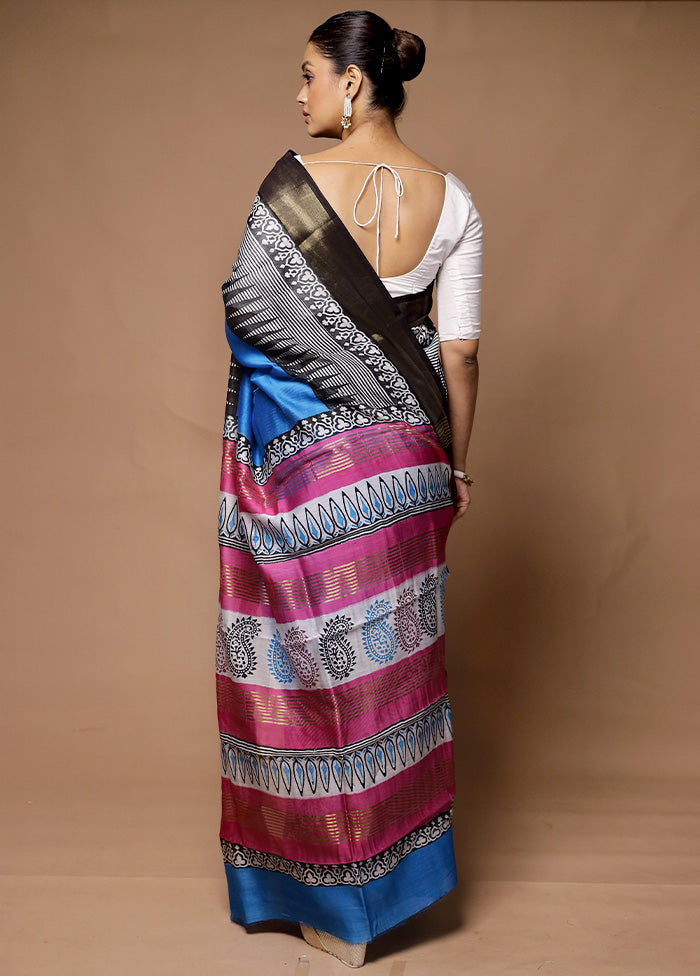 Blue Chanderi Cotton Saree With Blouse Piece