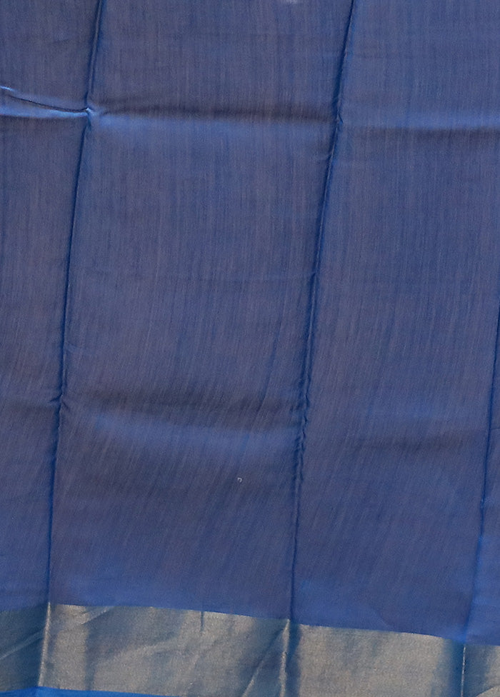 Blue Chanderi Cotton Saree With Blouse Piece