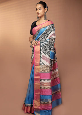 Blue Chanderi Silk Saree With Blouse Piece
