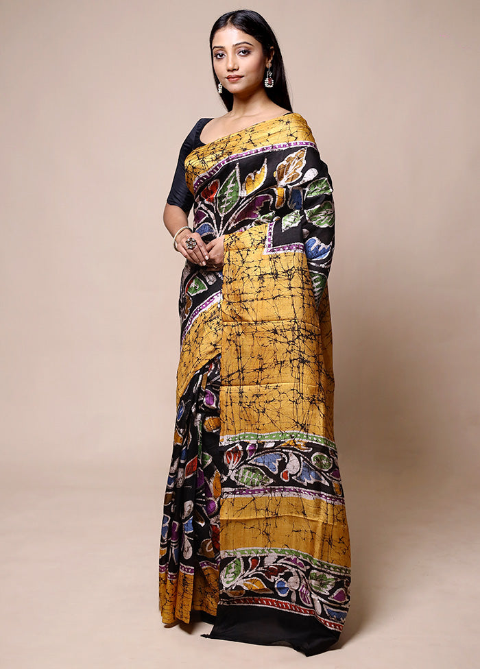 Yellow Printed Pure Silk Saree Without Blouse Piece