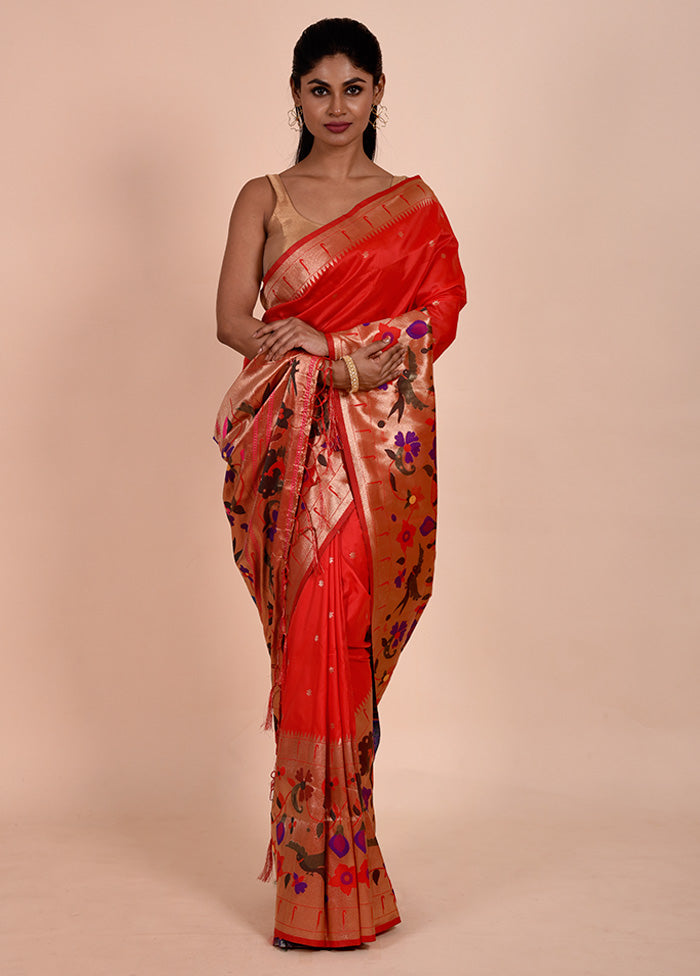 Red Dupion Silk Saree With Blouse Piece