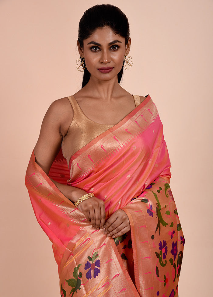 Pink Dupion Silk Saree With Blouse Piece