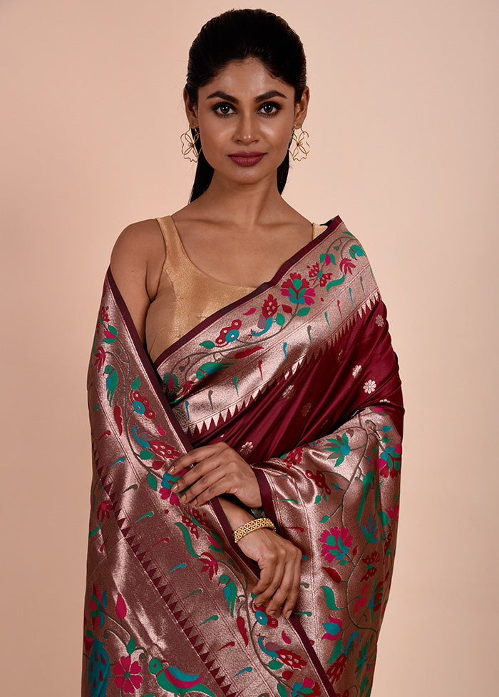 Maroon Dupion Silk Saree With Blouse Piece