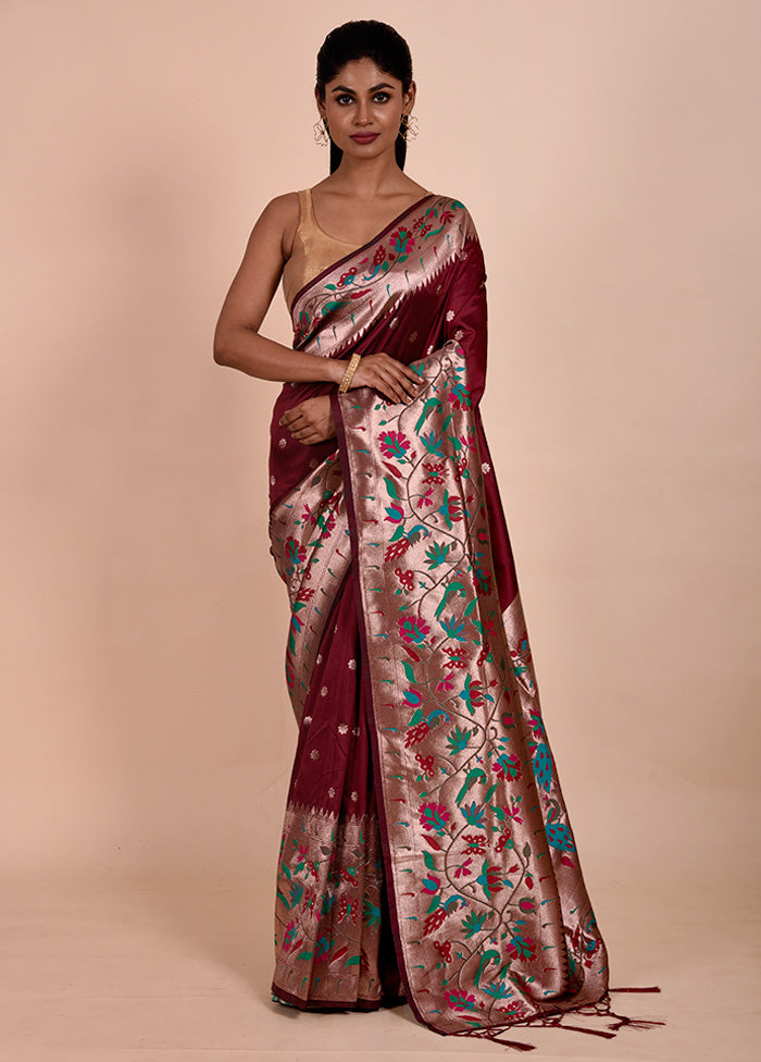 Maroon Dupion Silk Saree With Blouse Piece