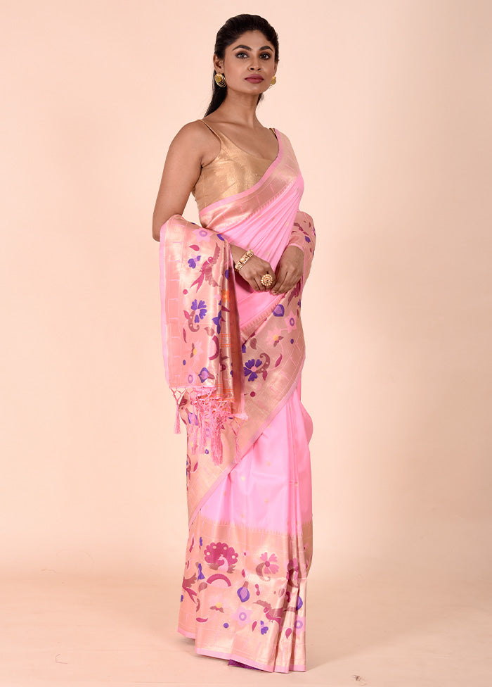 Pink Dupion Silk Saree With Blouse Piece