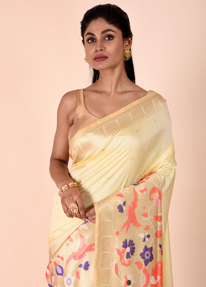 Yellow Dupion Silk Saree With Blouse Piece