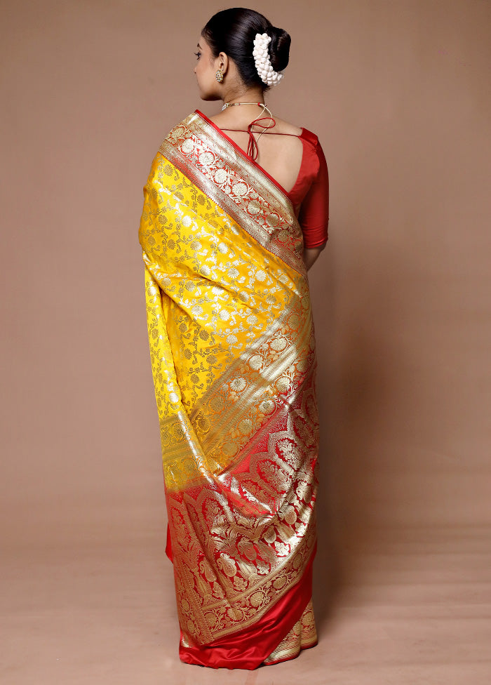 Yellow Handloom Banarasi Pure Silk Saree With Blouse Piece