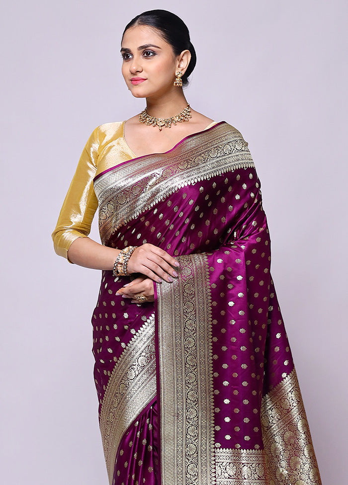 Purple Banarasi Silk Saree With Blouse Piece