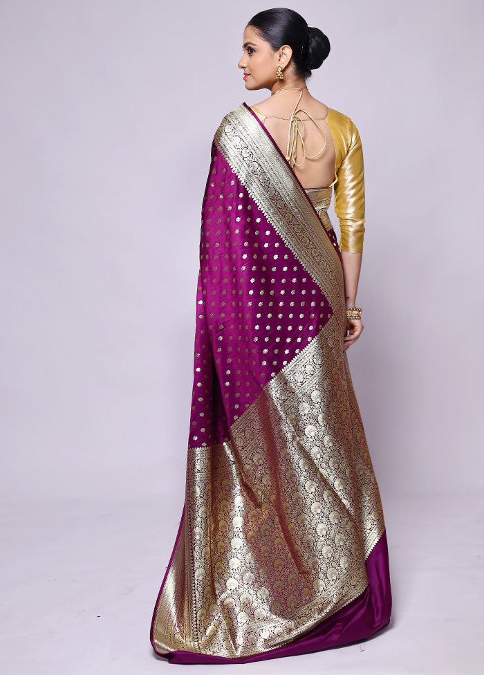 Purple Banarasi Silk Saree With Blouse Piece