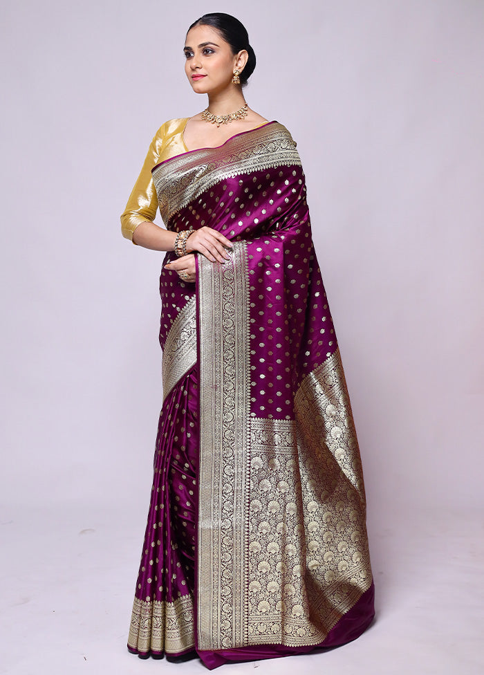 Purple Banarasi Silk Saree With Blouse Piece