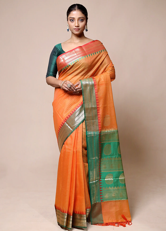 Orange Kota Cotton Saree With Blouse Piece