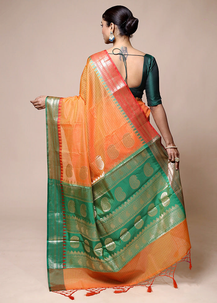 Orange Kota Cotton Saree With Blouse Piece