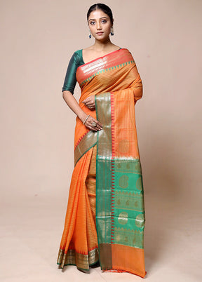 Orange Kota Cotton Saree With Blouse Piece