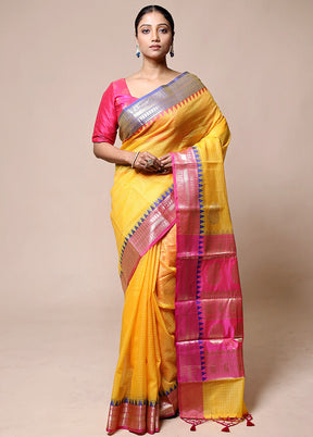 Yellow Kota Cotton Saree With Blouse Piece