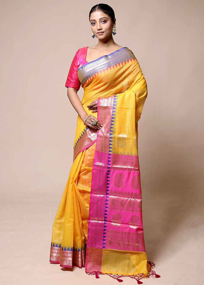 Yellow Kota Cotton Saree With Blouse Piece