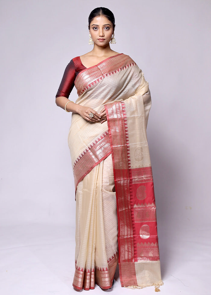 Cream Kota Cotton Saree With Blouse Piece