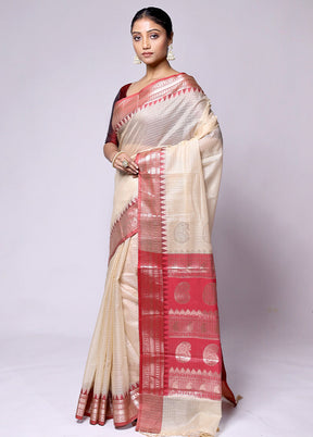 Cream Kota Cotton Saree With Blouse Piece