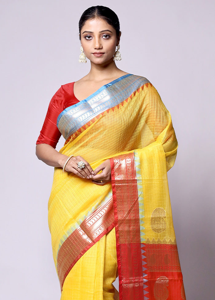 Yellow Kota Cotton Saree With Blouse Piece