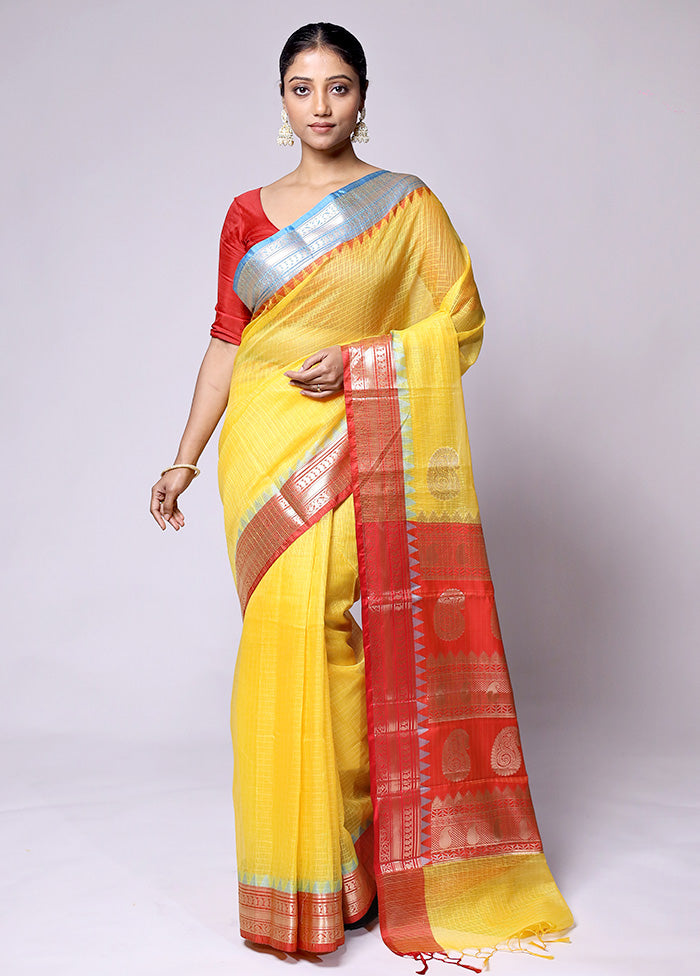 Yellow Kota Cotton Saree With Blouse Piece