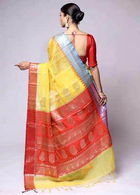 Yellow Kota Cotton Saree With Blouse Piece