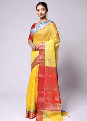 Yellow Kota Cotton Saree With Blouse Piece