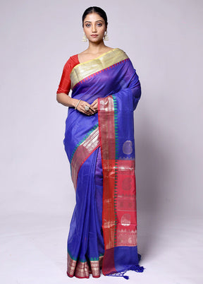 Blue Kota Cotton Saree With Blouse Piece