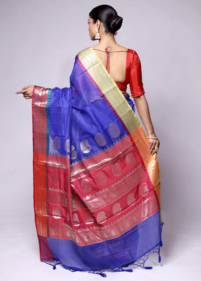 Blue Kota Cotton Saree With Blouse Piece