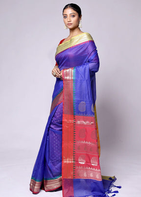 Blue Kota Cotton Saree With Blouse Piece