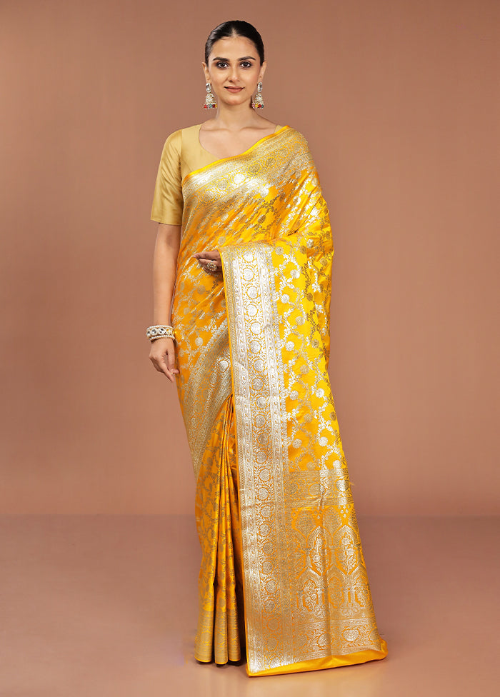 Yellow Banarasi Silk Saree With Blouse Piece