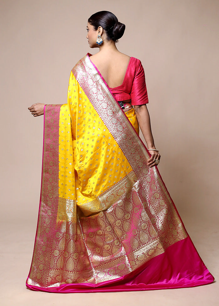 Yellow Banarasi Silk Saree With Blouse Piece