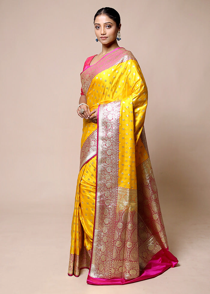 Yellow Banarasi Silk Saree With Blouse Piece