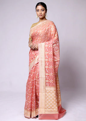 Peach Pure Cotton Saree With Blouse Piece