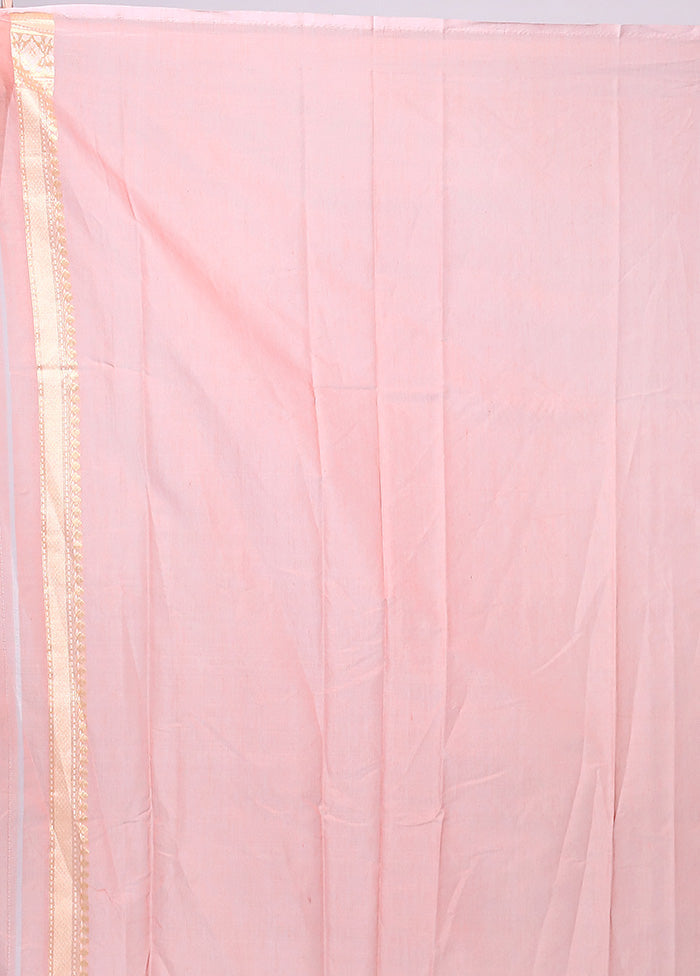 Peach Pure Cotton Saree With Blouse Piece