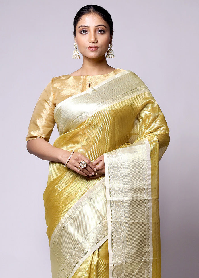 Yellow Tissue Silk Saree With Blouse Piece