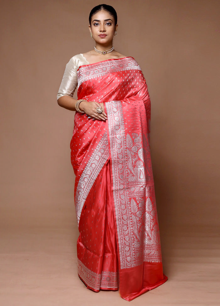 Pink Handloom Banarasi Pure Silk Saree With Blouse Piece