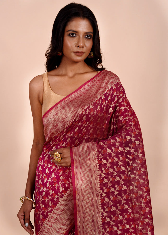 Pink Kora Silk Saree With Blouse Piece