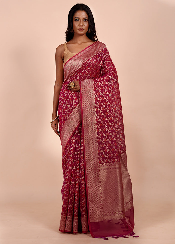 Pink Kora Silk Saree With Blouse Piece