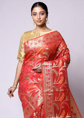 Red Kora Silk Saree With Blouse Piece