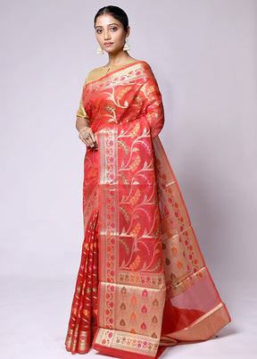 Red Kora Silk Saree With Blouse Piece