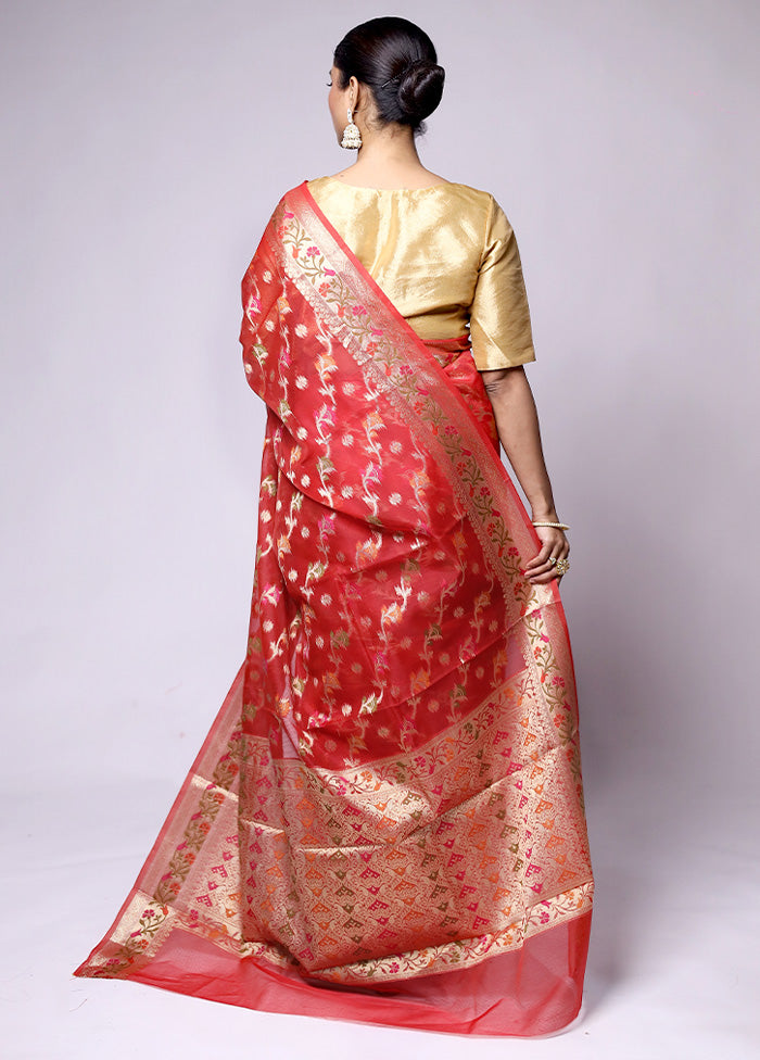 Red Kora Silk Saree With Blouse Piece