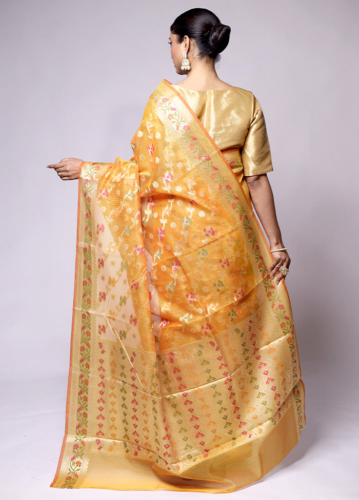 Yellow Kora Silk Saree With Blouse Piece