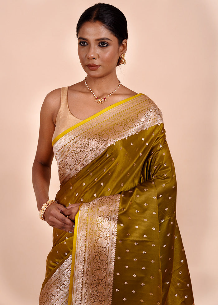 Green Katan Silk Saree With Blouse Piece