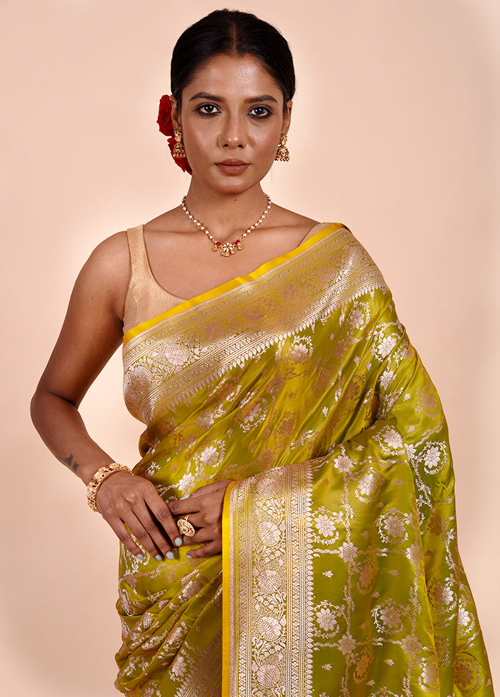 Green Katan Silk Saree With Blouse Piece