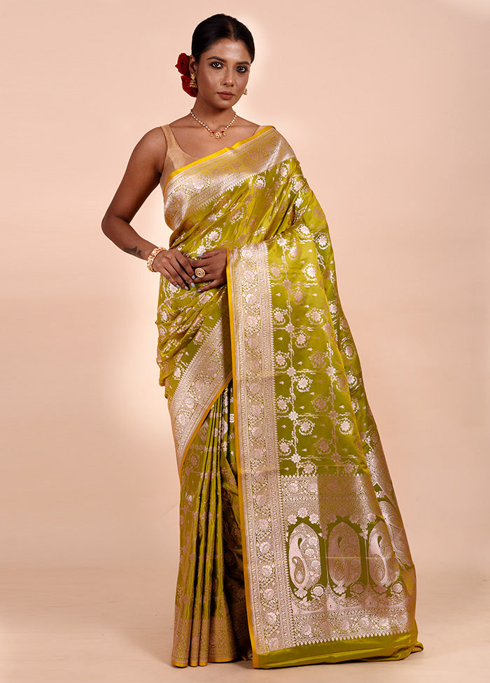 Green Katan Silk Saree With Blouse Piece