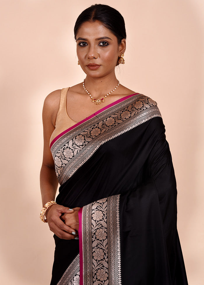 Black Katan Silk Saree With Blouse Piece