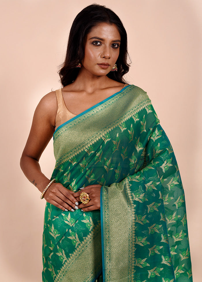 Green Kora Silk Saree With Blouse Piece