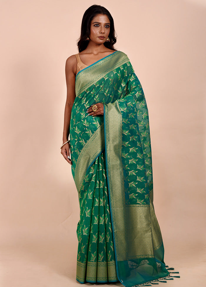 Green Kora Silk Saree With Blouse Piece