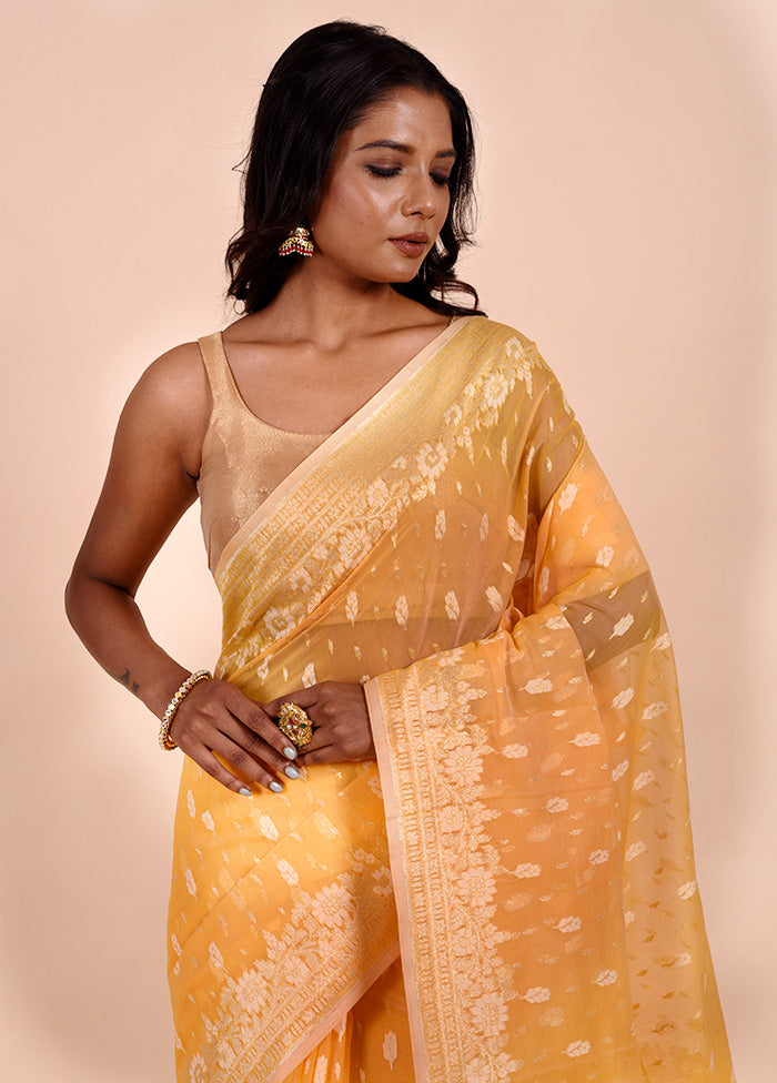 Orange Kora Silk Saree With Blouse Piece