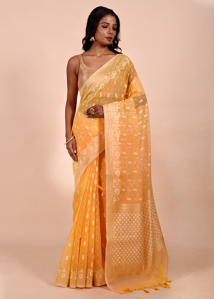 Orange Kora Silk Saree With Blouse Piece