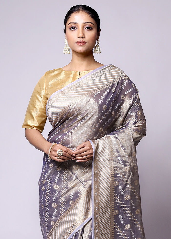 Grey Tissue Silk Saree With Blouse Piece